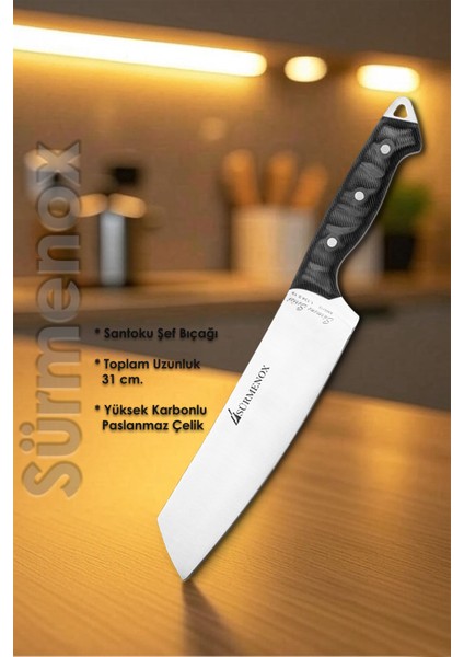 Sürmene Serisi Santoku Mutfak Şef Bıçak Et Ekmek Sebze Salata Şef Bıçağı Siyah Verzalit Sap HDS-144 fiyatları
