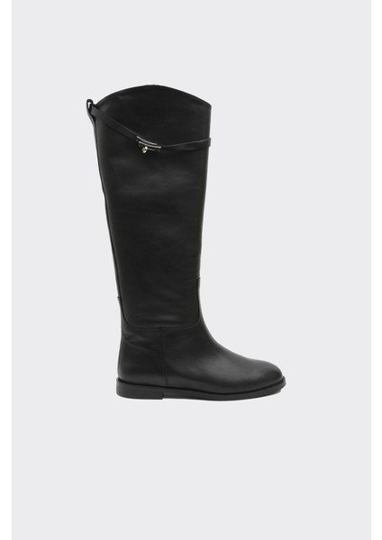 Hakiki Deri Fermuarsız Kadın Çizme