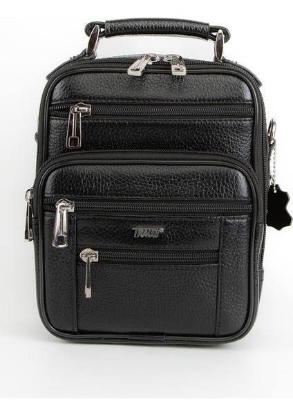 %100 Hakiki Deri Siyah Çelik Kasalı El ve Omuz Çanta Orta Boy