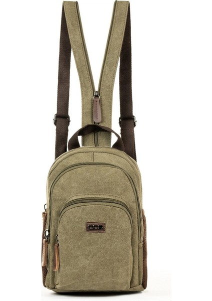 Kanvas Kumaş Çok Gözlü Hem Sırt Hem Çapraz Çanta Haki