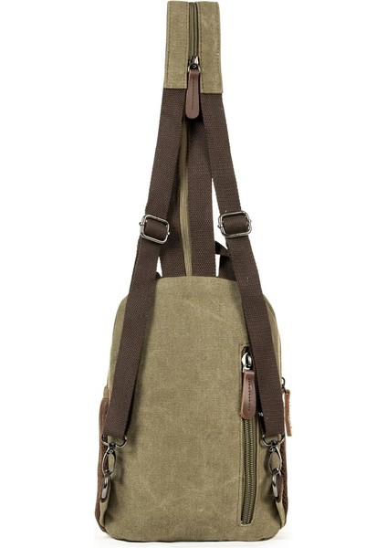 Kanvas Kumaş Çok Gözlü Hem Sırt Hem Çapraz Çanta Haki