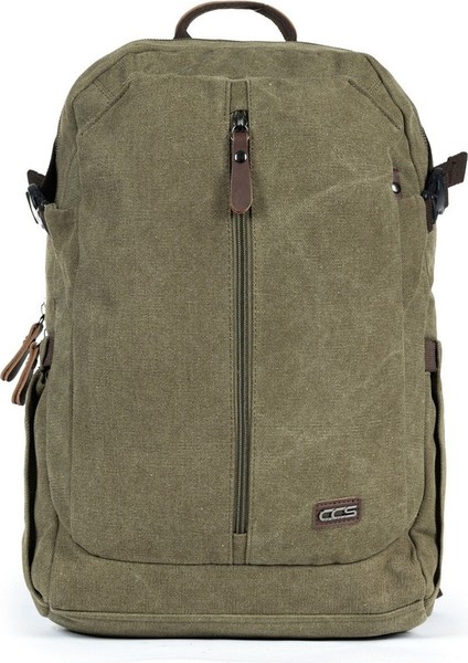 15,6 Inç Laptop Bölmeli Çok Bölmeli Kanvas Kumaş Sırt Çantası Haki