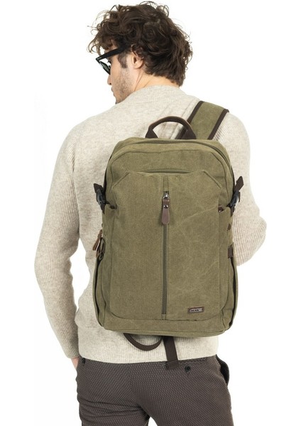 15,6 Inç Laptop Bölmeli Çok Bölmeli Kanvas Kumaş Sırt Çantası Haki fiyatları