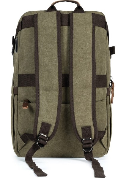 15,6 Inç Laptop Bölmeli Çok Bölmeli Kanvas Kumaş Sırt Çantası Haki fırsatları