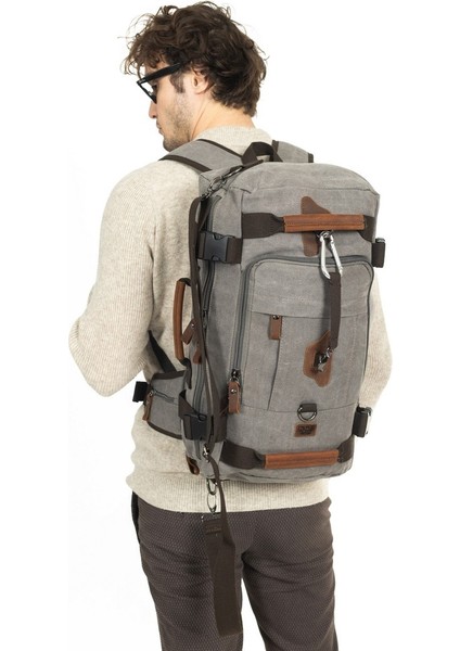 15,6 Laptop Bölmeli Kanvas Kumaş Dağcı & Seyehat & Günlük Çok Gözlü Hem Sırt Hem Omuz & El Çantası Gri fiyatları