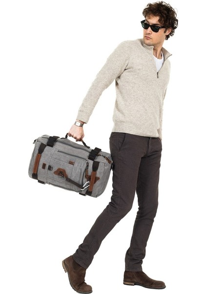 15,6 Laptop Bölmeli Kanvas Kumaş Dağcı & Seyehat & Günlük Çok Gözlü Hem Sırt Hem Omuz & El Çantası Gri