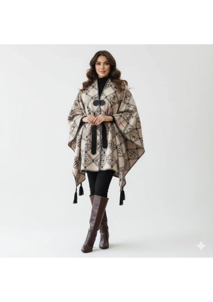 Akmoda Kalın Kışlık Triko Uzun Panço