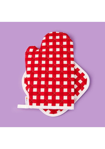 Soft Nemo Fırın Eldiveni ve Tutaç - Ekru / Kırmızı - 17X28 cm + 20X20 cm modelleri