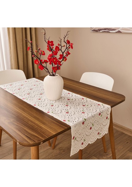 Soft Kiraz Desenli Runner - Renkli - 40X135 cm