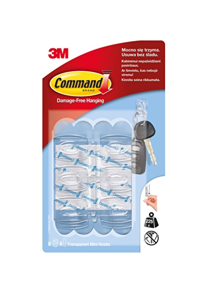 2 Adet Command™ 17006CLR-CEE Mini Boy Şeffaf Askı