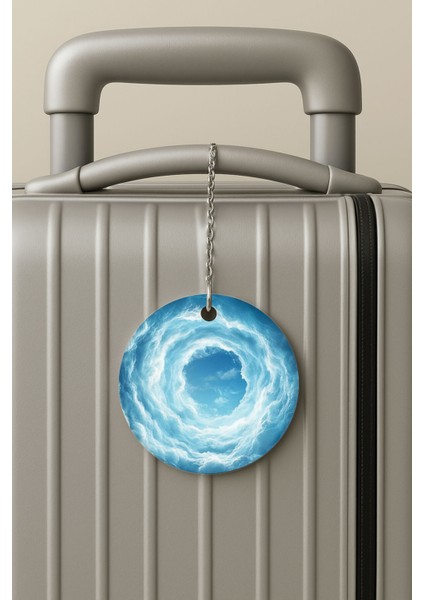 Pleksi Zincirli Bavul Etiketi Seyahat Tatil Için Tasarım Valiz Etiketi Mavi Gökyüzü