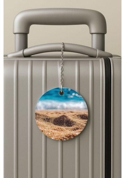 Pleksi Zincirli Bavul Etiketi Seyahat Tatil Için Tasarım Valiz Etiketi Altın Sahil