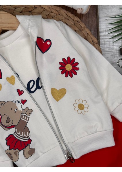 Pamuklu Hırkalı Fermuar Detaylı 3lu Kız Bebek Takım indirimleri