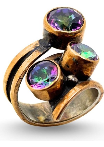 Mistik Topaz Taşlı Otantik Gümüş Kadın Yüzük