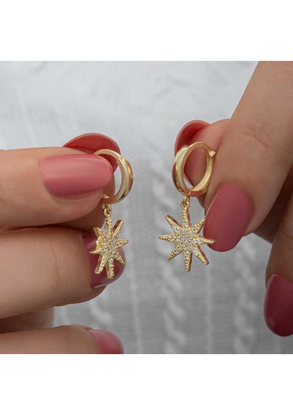 Gümüş Gold Sallantılı Kutup Yıldızı Kadın Küpe fiyatları