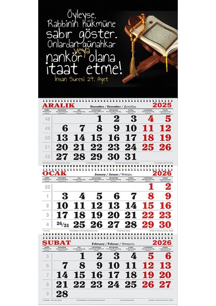 2026 Yılı Gemici Takvimi-Insan Suresi 24. Ayet