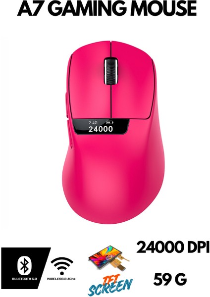 Freewolf A7 Kablosuz Dijtal Ekranlı Oyuncu Mouse PAW3311 1000 Hz 24000 Dpı Bluetooth Mouse