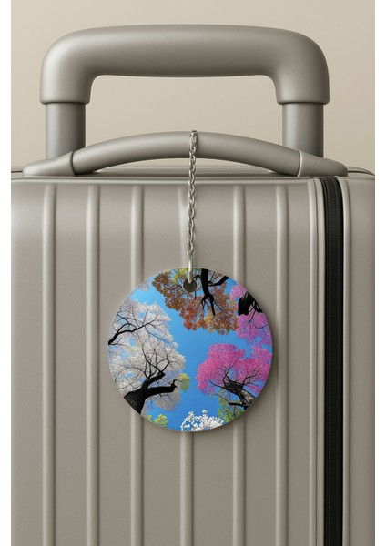 Pleksi Zincirli Bavul Etiketi Seyahat Tatil Için Tasarım Valiz Etiketi Ağaçlar