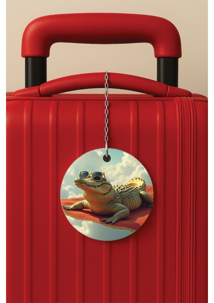 Desenli Baskılı Pleksi Zincir Aparatlı Bavul Etiketi Valiz Etiketi Keyifli Timsah