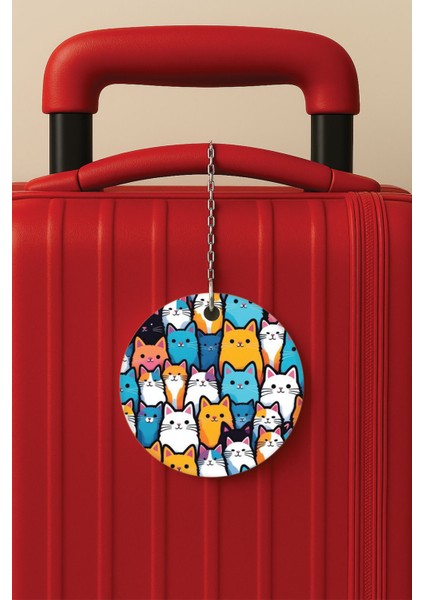Desenli Baskılı Pleksi Zincir Aparatlı Bavul Etiketi Valiz Etiketi Kedi Korosu