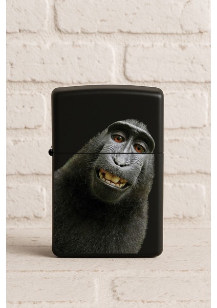 Uv Baskılı Desenli Metal Benzinli Siyah Çakmak Cep Çakmağı - MAYMUN999