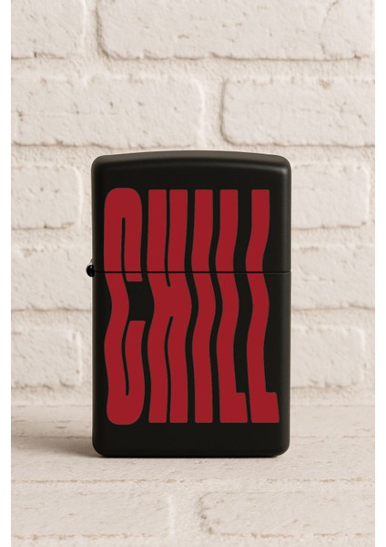 Uv Baskılı Desenli Metal Benzinli Siyah Çakmak Cep Çakmağı - Chill