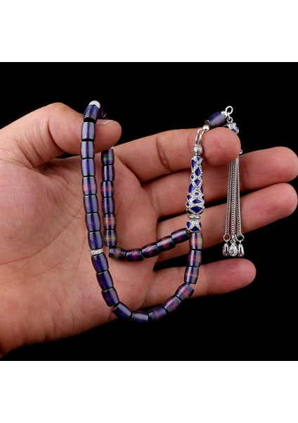 925 Ayar Gümüş Püsküllü Kapsül Kesim His Taşlı Tesbih