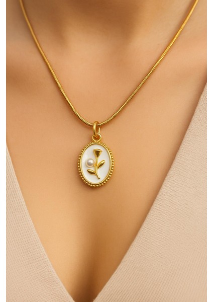 Inci Taşlı Sarı Lale Çelik Kolye