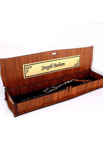 Gümüş Püsküllü Sevgili Babam Yazılı Ahşap Kutulu Ateş Kehribar Tesbih modelleri