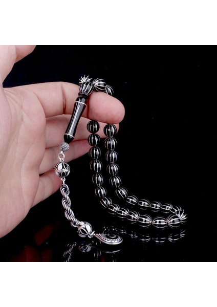 925 Ayar Gümüş Mineli Püsküllü 12 Yarma Erzurum Oltu Taşı Tesbih fiyatları