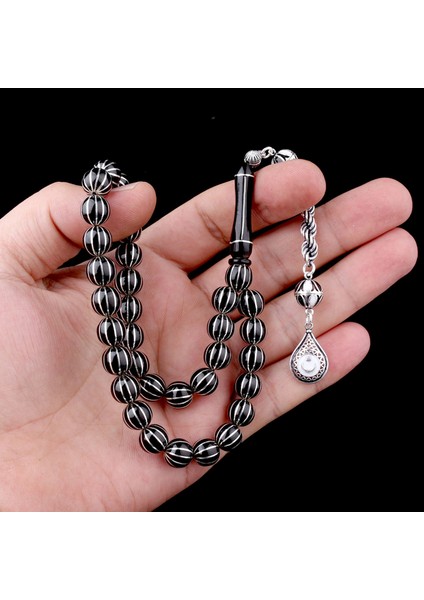 925 Ayar Gümüş Mineli Püsküllü 12 Yarma Erzurum Oltu Taşı Tesbih modelleri