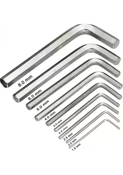 9'lu Çelik Alyan Anahtar Seti (Birer Adet 2MM-2,5MM-3MM-3,5MM-4-5MM-6MM-8MM-10MM)