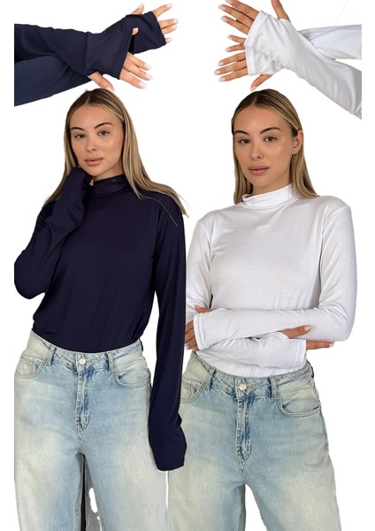 Kadın 2'li Set Parmak Detaylı Body