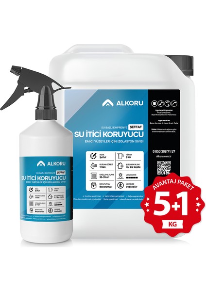 5+1 kg Şeffaf Emici Yüzeyler Için Su Itici ve Koruyucu Malzeme Avantaj Paket