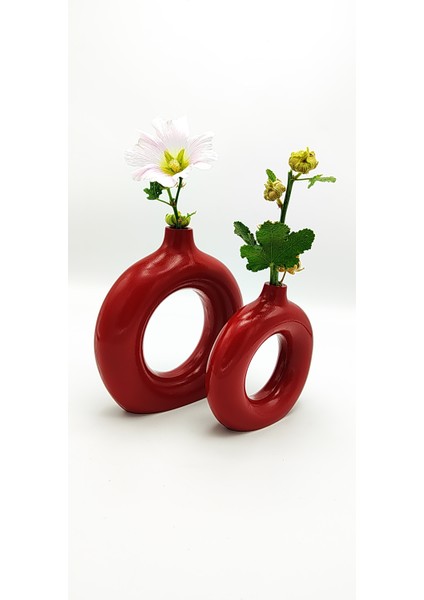 | 2'li Halka Vazo Seti | Ruby Bordo
