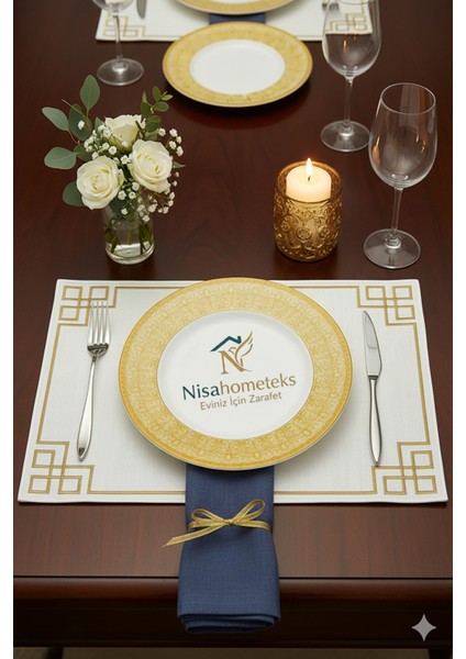 6 Adet Dikdörtgen Nakışlı Keten Amerikan Servis - Keten Supla modelleri