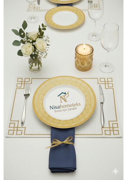 6 Adet Dikdörtgen Nakışlı Keten Amerikan Servis - Keten Supla fırsatları