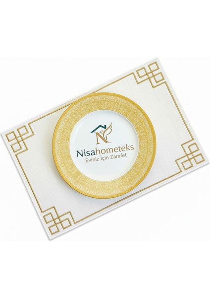 6 Adet Dikdörtgen Nakışlı Keten Amerikan Servis - Keten Supla