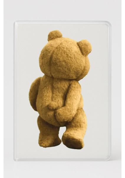 Şeffaf Pasaport Kılıfı Kalın Mikron Kart Bölmeli Desenli Pasaport Kabı - Popi Teddybear