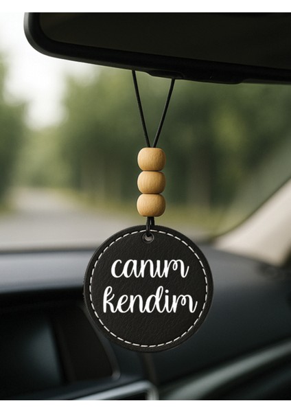 Özel Tasarım Deri Baskılı Desenli Araba Dikiz Aynası Süsü Siyah - Canım Kendim