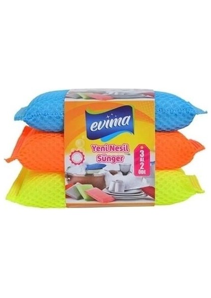 Evima 3 Lü Petek Dokulu Bulaşık Süngeri Sihirli Pratik Sünger