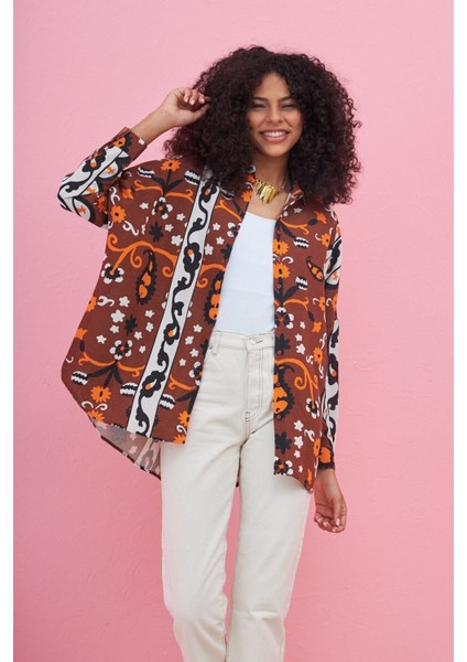 Dijital Baskılı Oversıze Kesim Keten Karışımlı Gömlek fiyatları