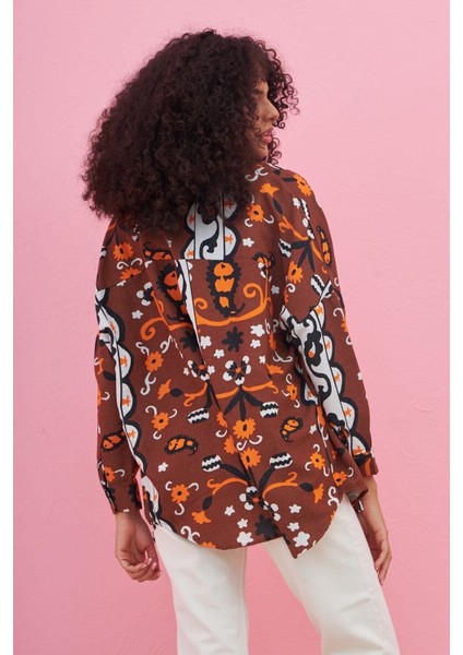 Dijital Baskılı Oversıze Kesim Keten Karışımlı Gömlek indirimleri