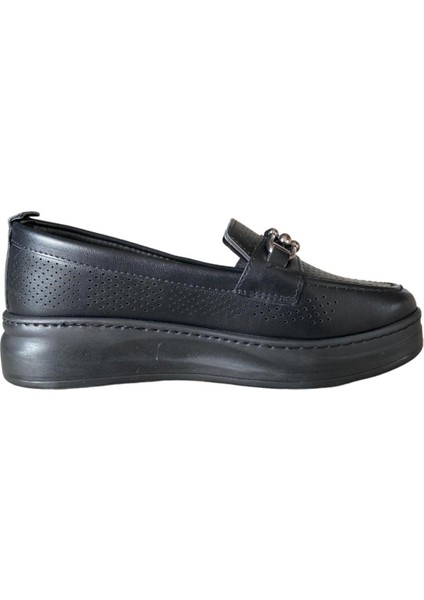 Siyah Deri Zincir Detaylı Ortopedik Loafer Ayakkabı fiyatları