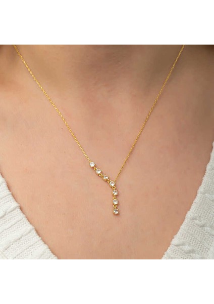 Gümüş Zirkon Sıra Taşlı Gold Kadın Kolye fırsatları