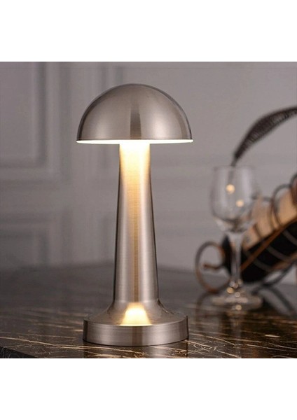 Mantar Model Silver Renk Şarjlı Dokunmatik 3 Renkli LED Masa Lambası (5324)