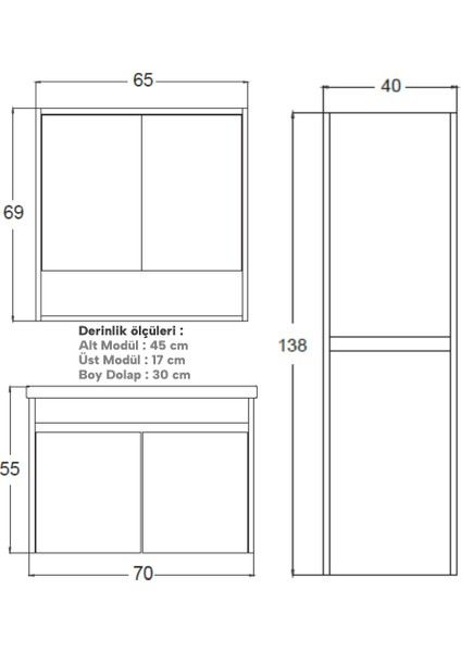 Cool Banyo Dolabı 70 cm (Boy Dolabı Dahil Değildir.) fırsatları
