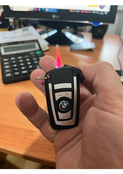 Yeni Bmw Araba Kumandası Işıklı Kırmızı Alevli Turbo Anahtarlık Çakmak