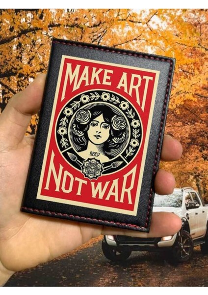 Make Art Desenli Ruhsat Kabı Logolu Oto Ruhsat Kılıfı Vinleks Deri Dikişli Araç Ruhsat Koruyucu