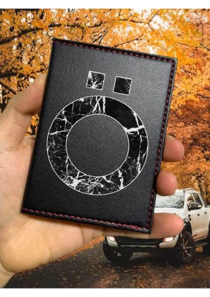 Ö Harfi Mermer Ruhsat Kabı Logolu Oto Ruhsat Kılıfı Vinleks Deri Dikişli Araç Ruhsat Koruyucu